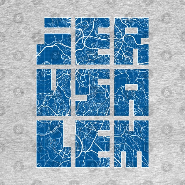 Jerusalem, Israel Map Typography - Blueprint by deMAP Studio